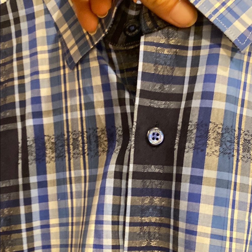 Bugatchi Blue and Black Casual Button Down Shirt - Picture 7 of 11